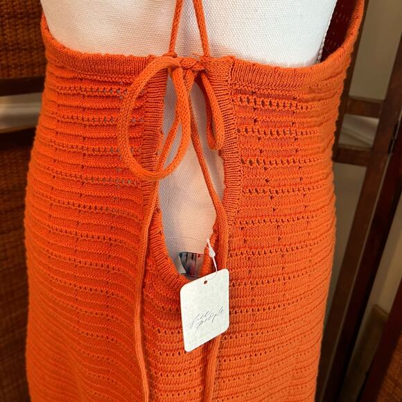 NWT Free People Orange Crochet Maxi Dress FP Beach Knit Bathing Suit Coverup Lrg - Picture 5 of 10